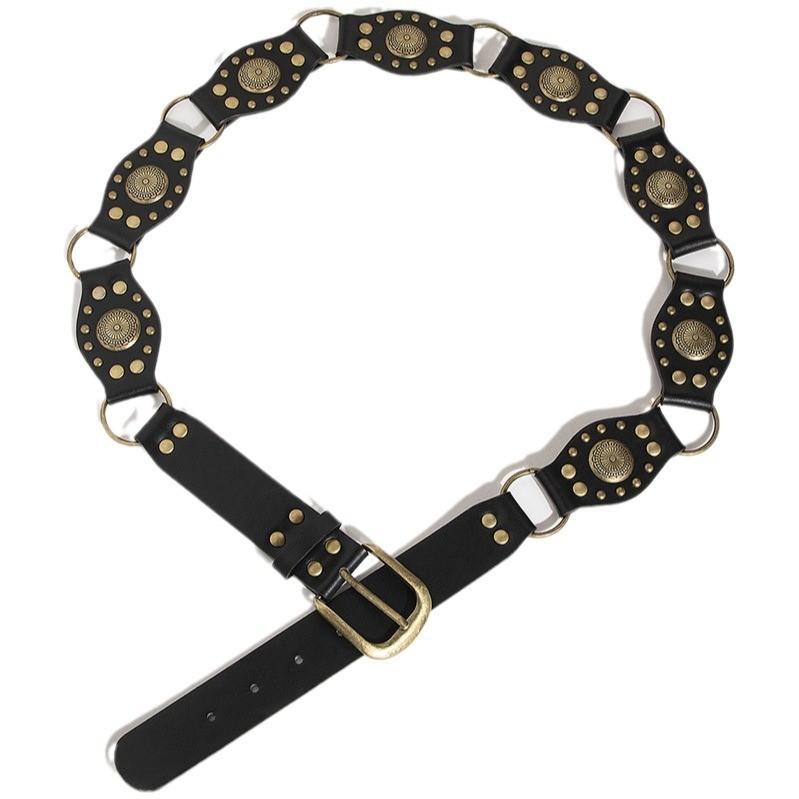 Artistic Vintage Faux Leather Belt With Irregular Design And Metal Buckle For Womens Casual Wear