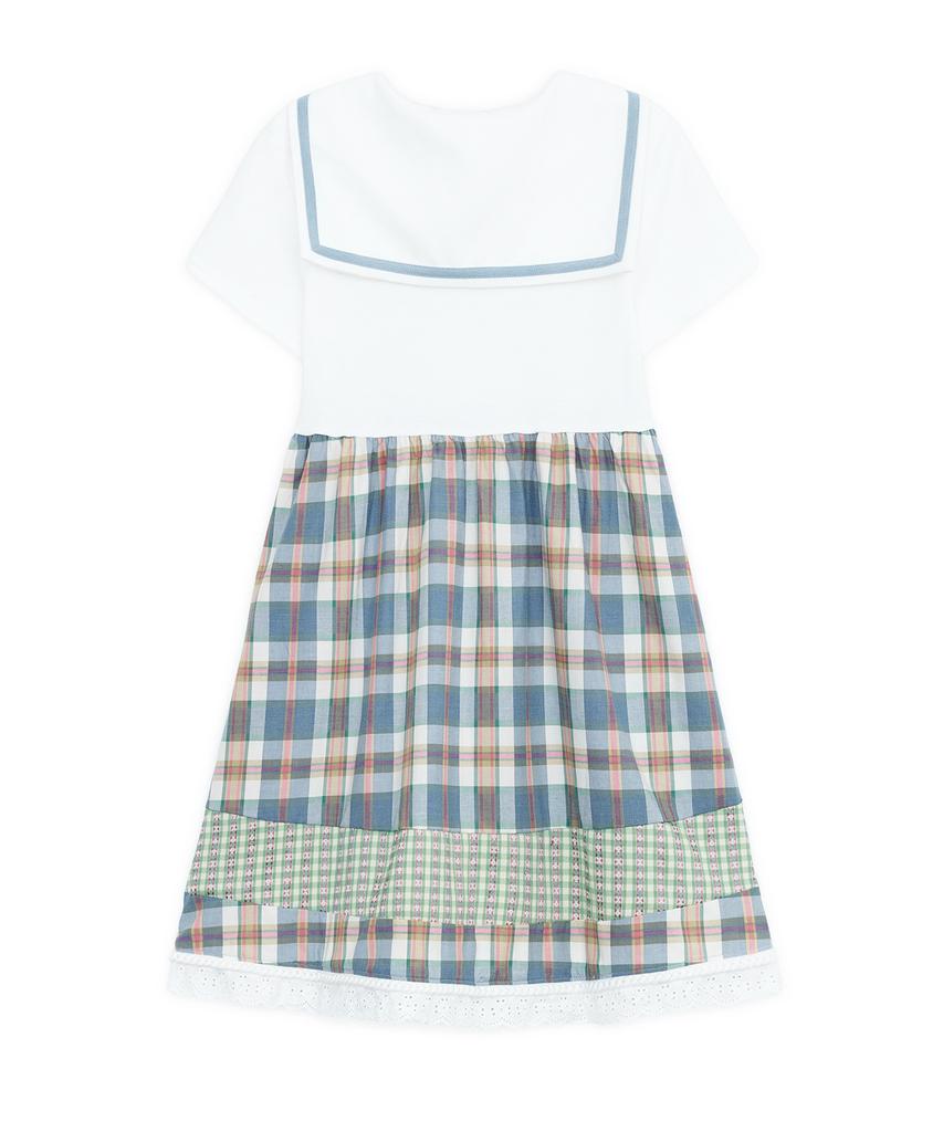 Hug Your Skin Sailor Collar Check Dress (Ivory)