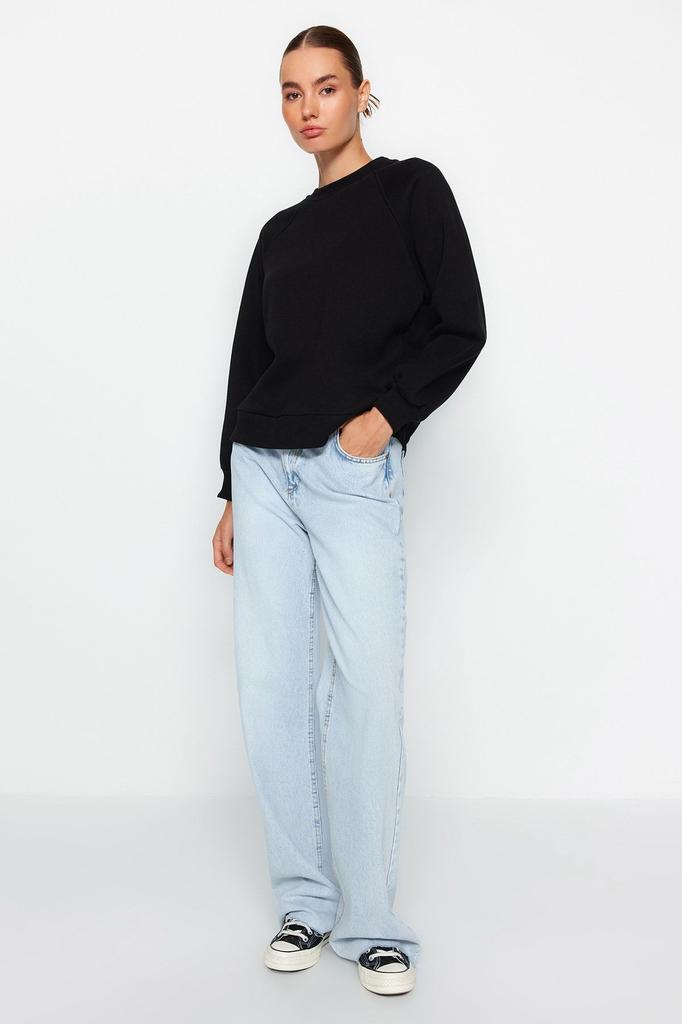 Женская модная стильная толстовка изумрудно-зеленого цвета, свободная удобная посадка, базовый вязаный свитшот с рукавами реглан и круглым вырезом