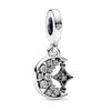 New Arrival  Sparkling Crescent Moon & Spinnable Star Charms S925 Silver Fit Original Bracelet DIY for Women Gift