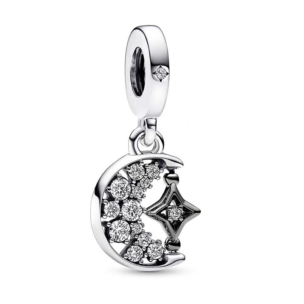 New Arrival Sparkling Crescent Moon & Spinnable Star Charms S925 Silver Fit Original Bracelet DIY for Women Gift