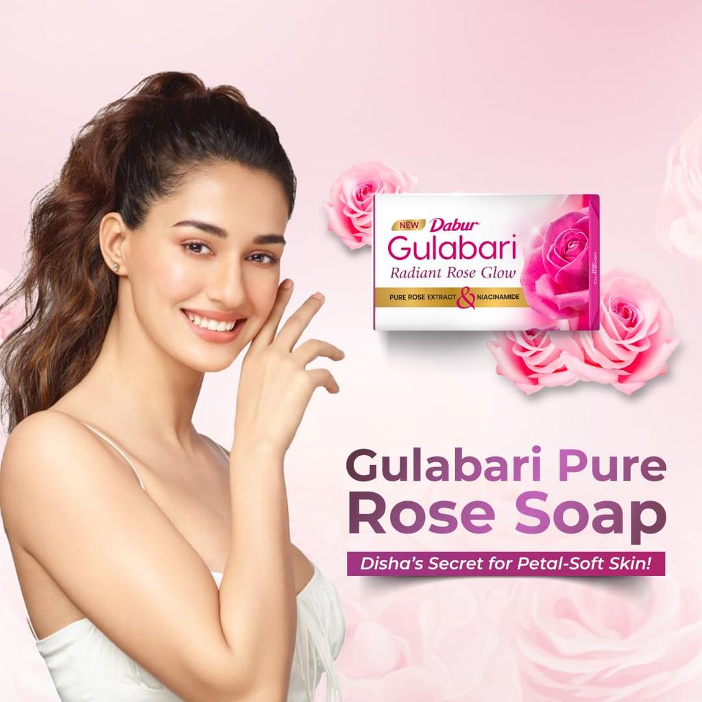 Dabur Мыло Gulabari Pure Rose 150г Упаковка из 4 штук Увлажняющее мыло для купания для сияющей кожи