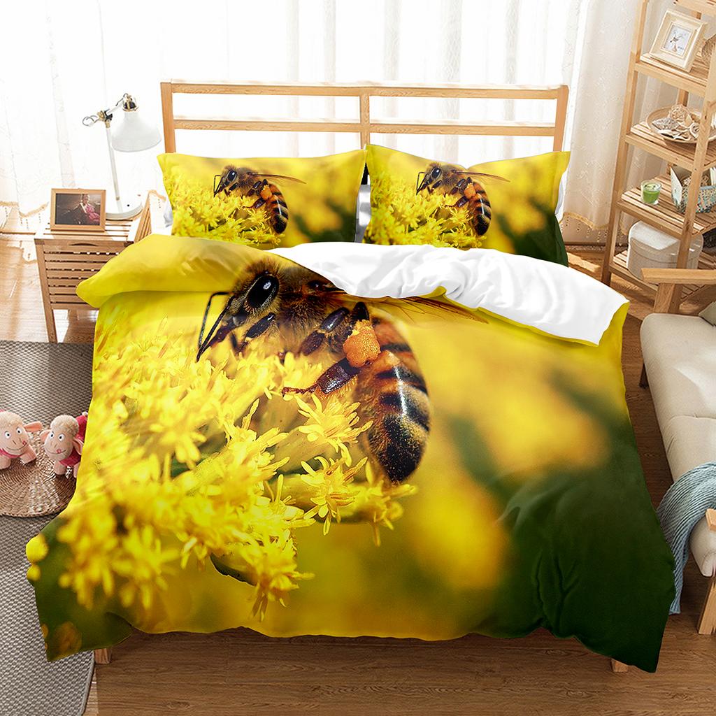 Yellow Bee Duvet Cover Set Cartoon Wild Animals Pattern Quilt Cover With Pillowcase Lightweight Soft Gift King Queen Full Size