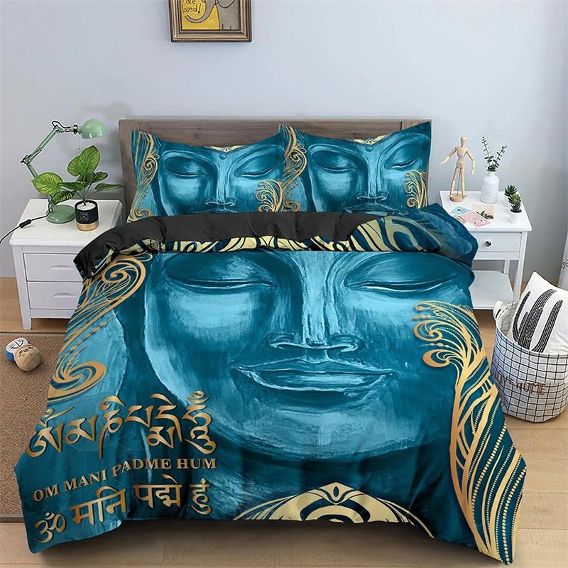 Buddha Bedding Collection Indian Religion Buddhism Meditation Mandala Duvet Cover Smile Buddha Floral Soft Quilt Cover Queen King Size