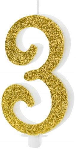 Birthday Candle Number 3, Gold, 10cm, 1 pc