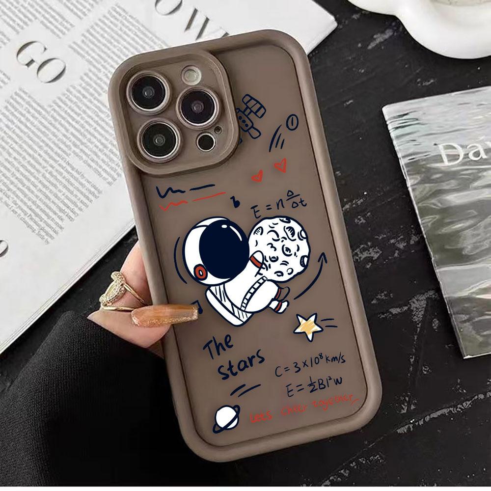 Мультяшный Чехол Астронавт Космос Для Телефона iPhone Apple 17 AIR 16 16E 11 12 13 14 15 XR Plus Pro Max Чехол Своими Руками TPU Ударопрочный Чехол