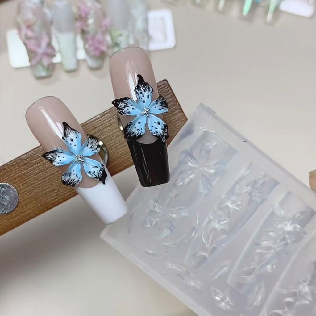 Многоразовая силиконовая форма для нейл-арта для 3D-дизайнов с узорами бабочек, цветов и роз, портативная для акриловых материалов для рукоделия