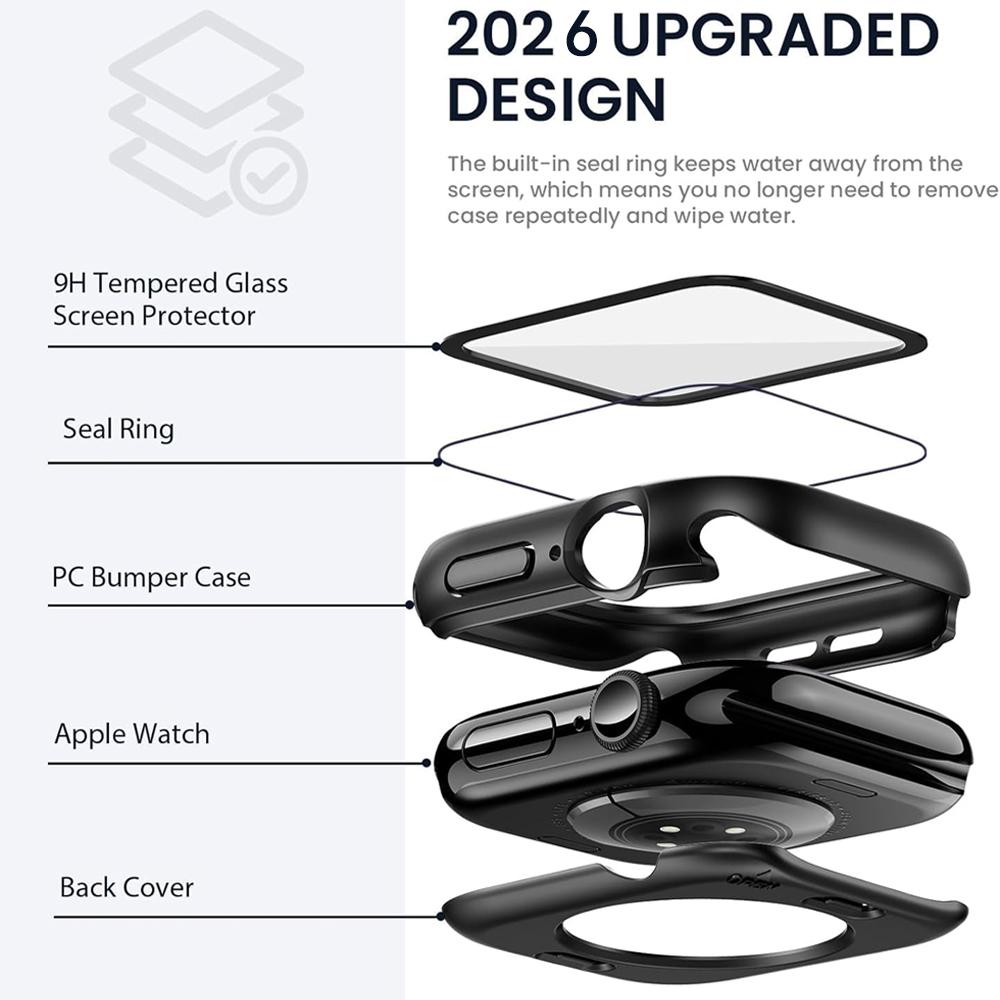Чехол 3 в 1 для Apple Watch Защитное стекло для экрана 360° Полная защита Закаленное стекло Лицевая крышка + Задний бампер из ПК Серия 11/10/9/8/7/SE
