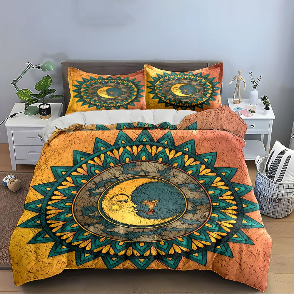 Celestial Moon Mandala Design Bedding Duvet Cover Set Duvet Cover Pillowcases (1*Duvet Cover 2*Pillowcases, without duvet insert)