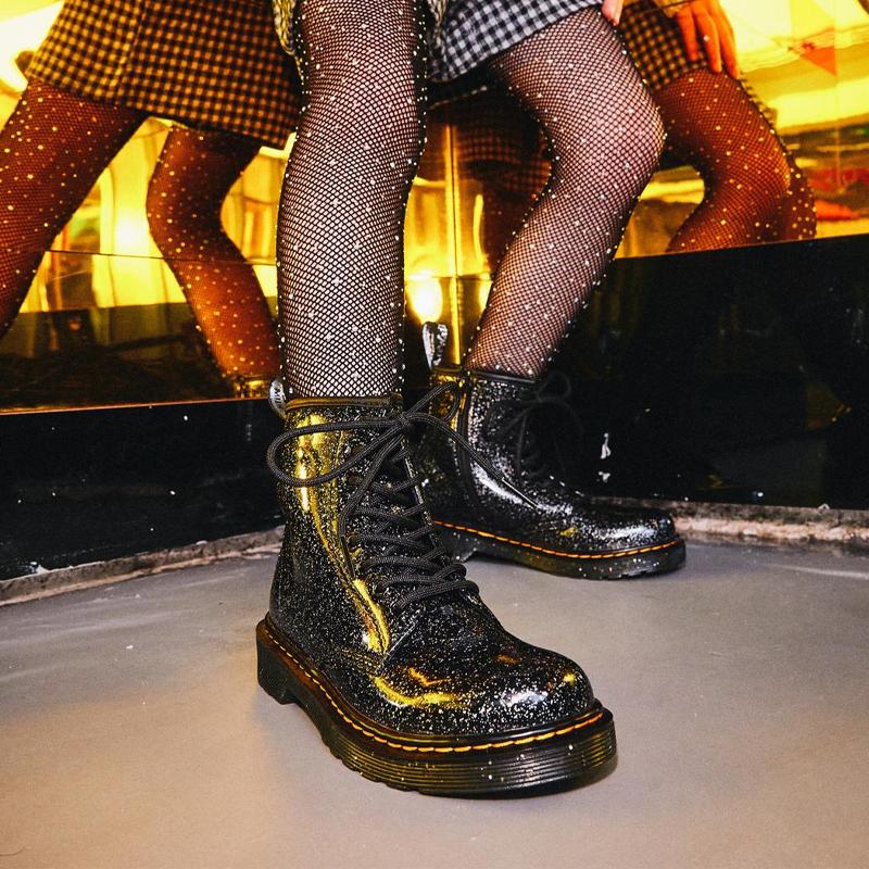 Доктор. Martens Junior 1460 Блестящая подошва с пайетками Модные повседневные ботинки на молнии Детские ботинки Черные 27050001