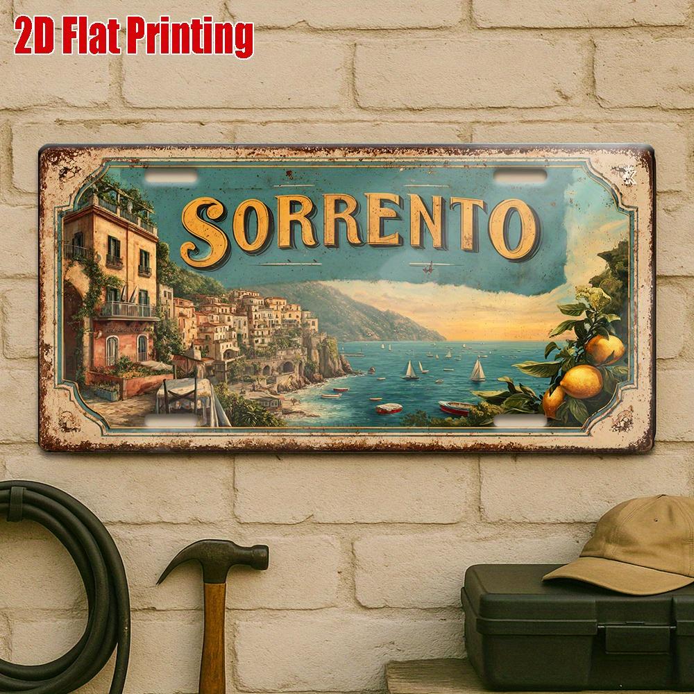 Плоская 2D, 1 ретро металлическая номерная табличка, алюминиевая табличка Сорренто Амальфитанское побережье, подходит для кухонных стен, деревенский декор, летний дом