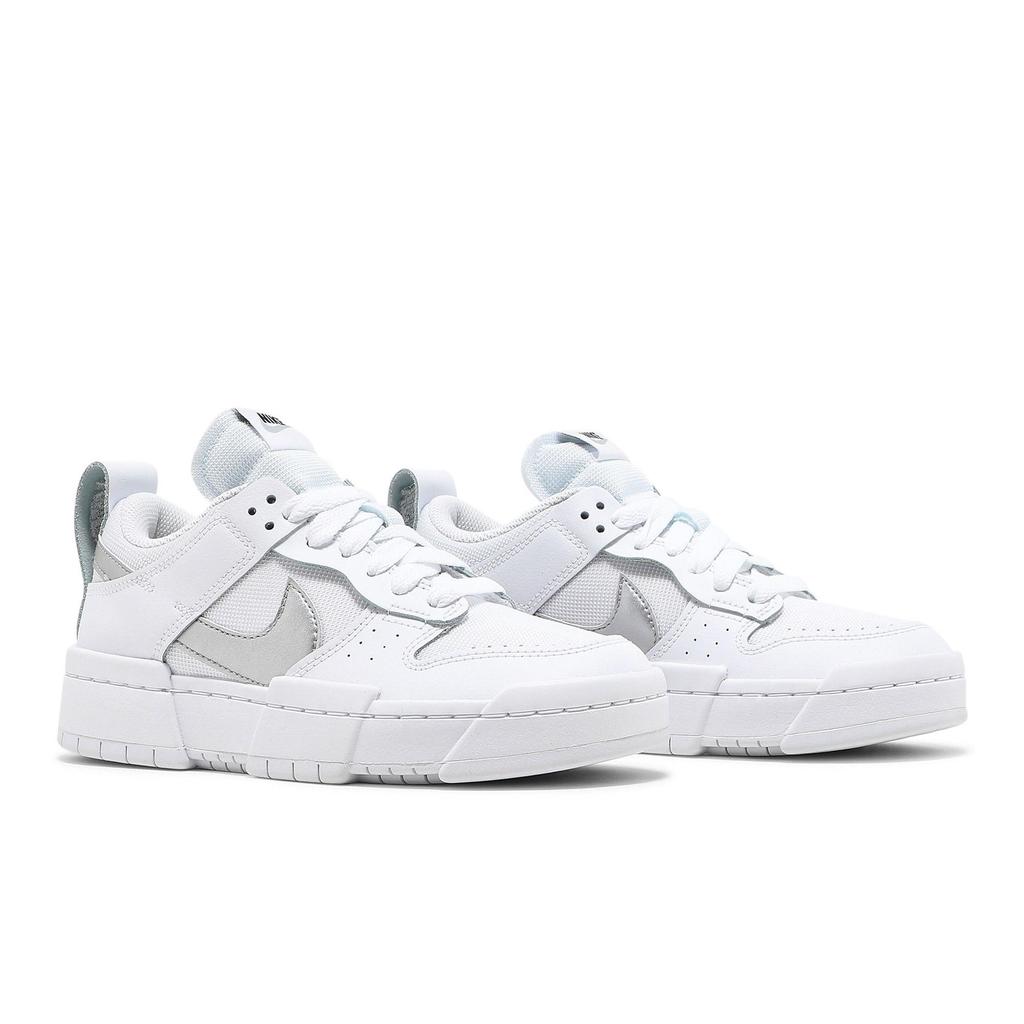 Nike Womens Dunk Low Disrupt 'White Metallic Silver' (women's sizes) White / Metallic Silver / White Skateboard Shoes DJ6226 100