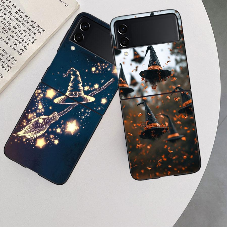 Halloween Wizard Hat Horror Fun Phone Case For Samsung Z Flip 7 6 5G Galaxy Z Flip 5 4 3 Black Hard Cell Cover Luxury PC Shell