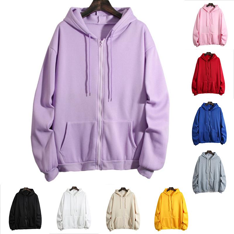 Loose Hooded Sweater Women's 2024 Autumn and Winter Plus Size Zip-up Cardigan Top