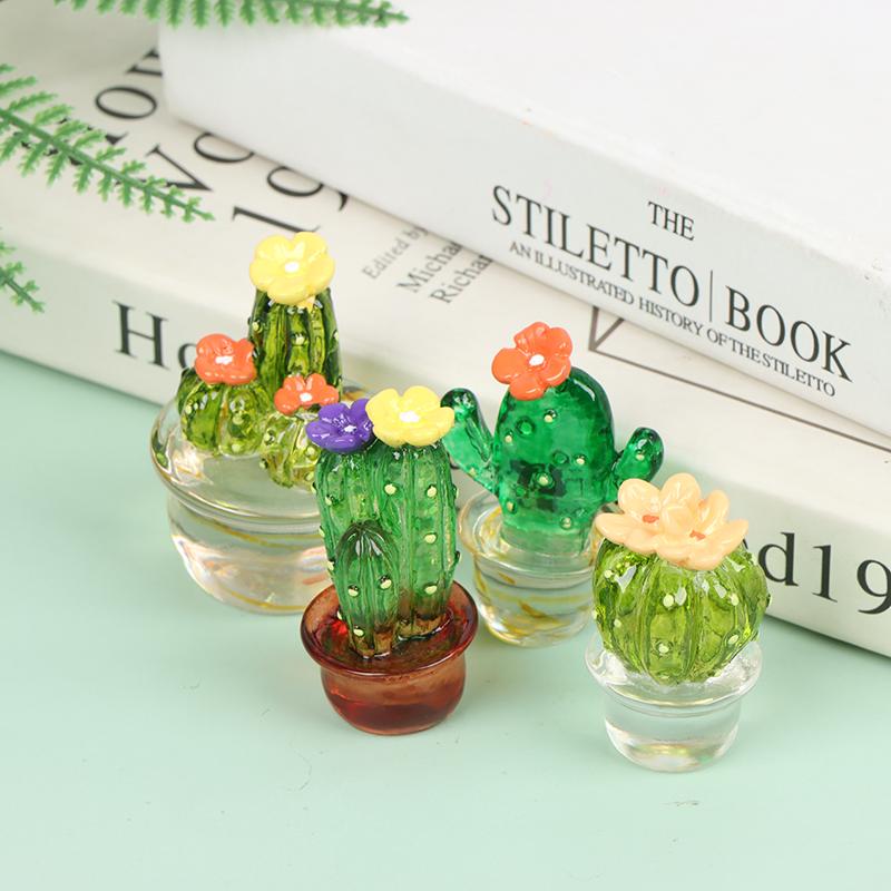 Glass Cactus Figurines Ornaments Mini Bonsai Decor Cute Miniature Desktop Craft
