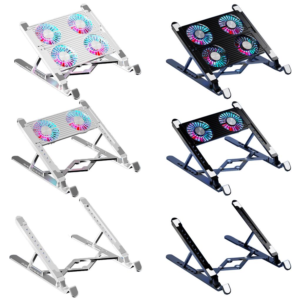 Aluminum Laptop Cooling Pad LED Gaming Laptop Coolers Quiet Cooling Fan Folding Bracket for Laptop Height Stand