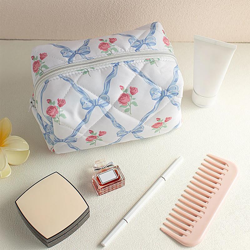 Косметичка с бантом и цветком розы, органайзер для косметики по уходу за кожей, идеальный подарок, сумка для стирки, сумка для хранения косметики в дороге