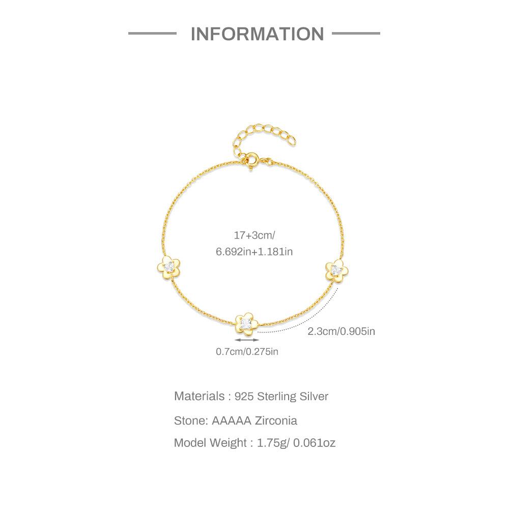 Изысканный браслет с квадратным цветком с пятью лепестками и цирконом любви, женская мода, трендовый, из стерлингового серебра S925, классический женский браслет