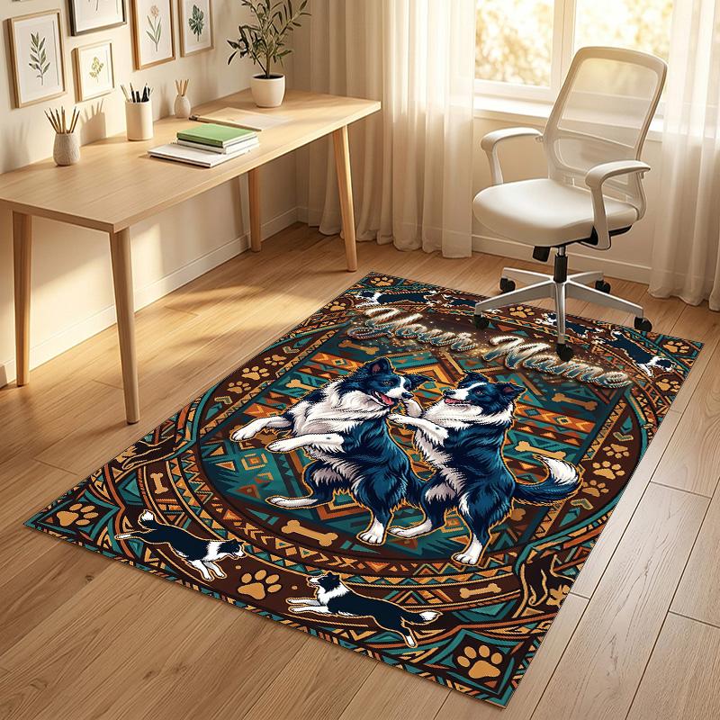 Dog Theme Crystal Velvet Rug Personalized Custom Name Text Soft Floor Mat Home Decor