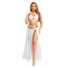Women's Sequin Tassel Belly Dance Set - Halter Backless Crop Top & Split Mesh Skirt for Halloween