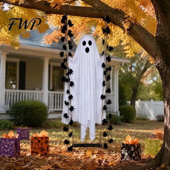Light Up Ghost for Yard Halloween Hanging Swing with Remote Control, 1.2/1.5/1.8M Light-Up Spooky Ghost, Maple Horror Atmosphere Holiday Props