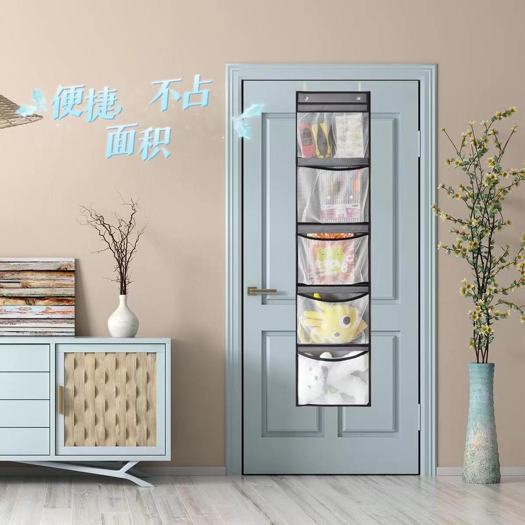 5 Pocket Hanging Storage Organizer for Towels Toiletries Door Over Cabinet Organizer Wall Mount Closet Storage Bag with Hooks