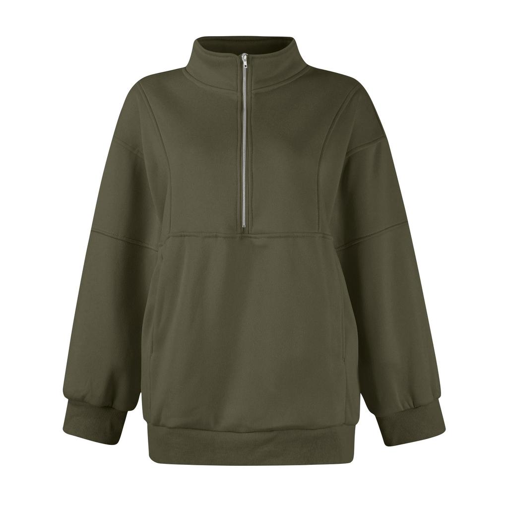 Женская модная однотонная повседневная толстовка с длинными рукавами и карманом на молнии