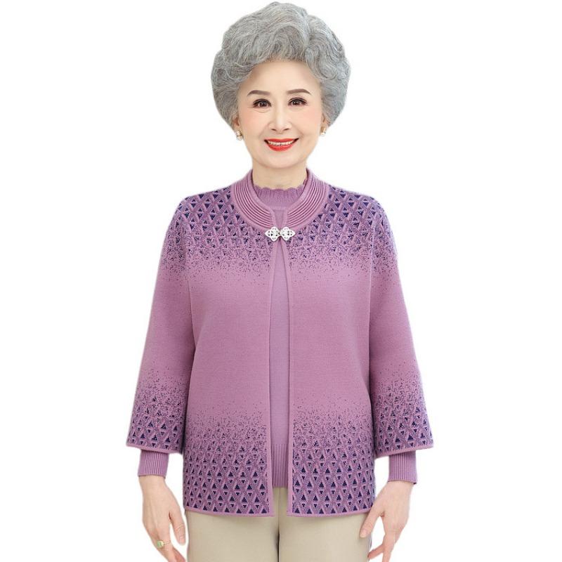 Одежда для женщин среднего и пожилого возраста осенне-зимний свитер кардиган куртка Новый год мама весна и осень новый вязаный костюм-двойка
