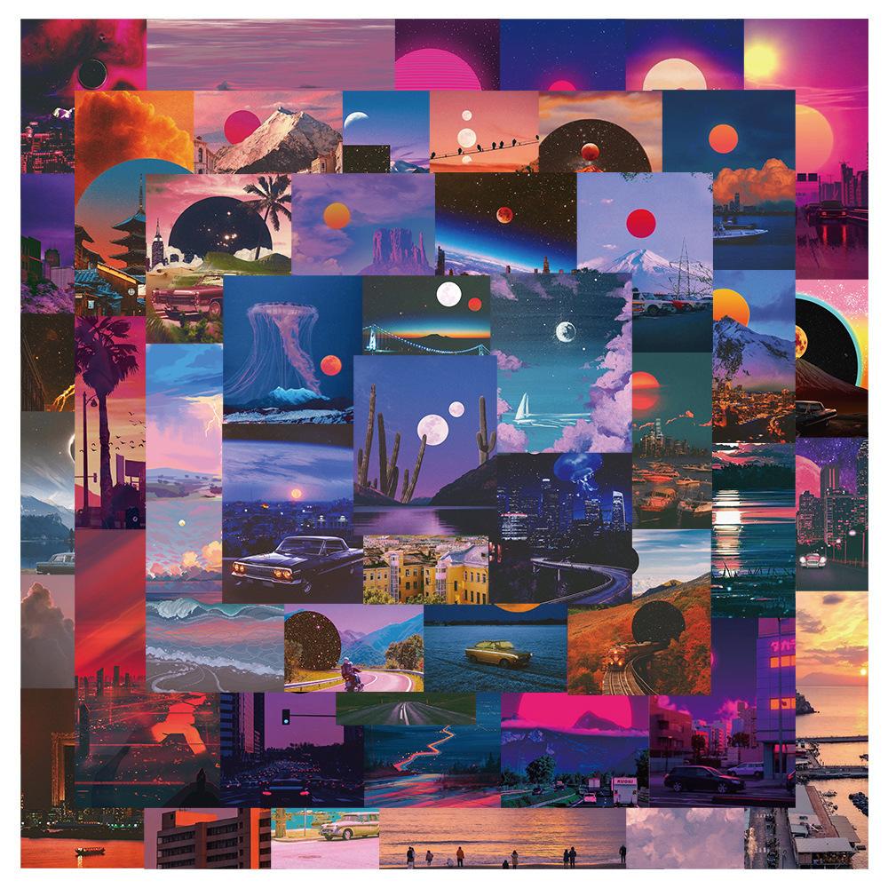 50Pcs Sunset Landscape Stickers Aesthetic Art Waterproof Graffiti Decals Luggage Laptop Phone Skateboard Guitar Sticker