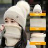 Hat and Scarf Set for Women, Autumn-Winter Warm Fleece Hat, Fashionable Winter Cycling Windproof Cold-Proof Cap