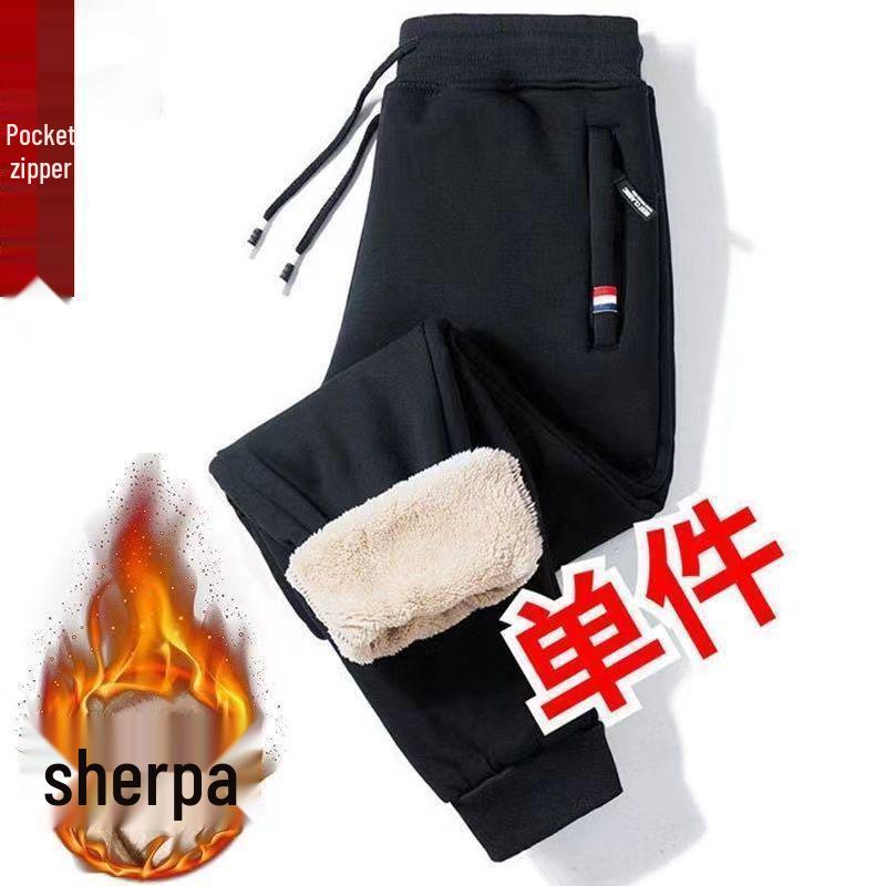 Мужские зимние флисовые брюки из овчины: Очень толстые, теплые, свободные прямые брюки на молнии для молодых, среднего возраста и пожилых.