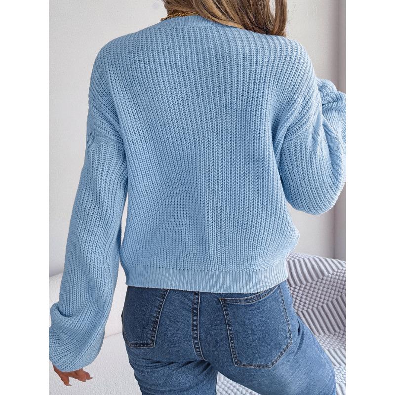 Женский свитер-пуловер с рукавами-фонариками в стиле пэчворк на каждый день на осень и зиму