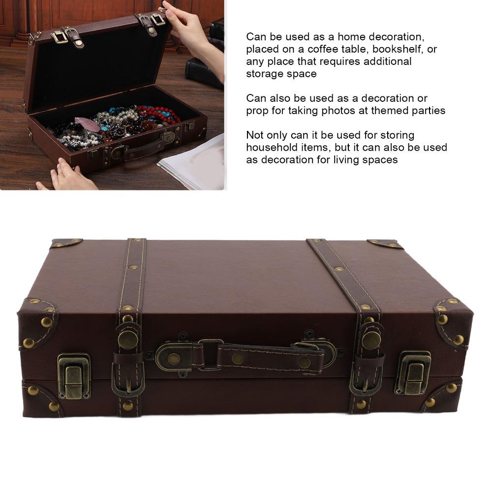 Wood Vintage Suitcase Brown Wooden Storage Box Multi-purpose Organizer Home Organization