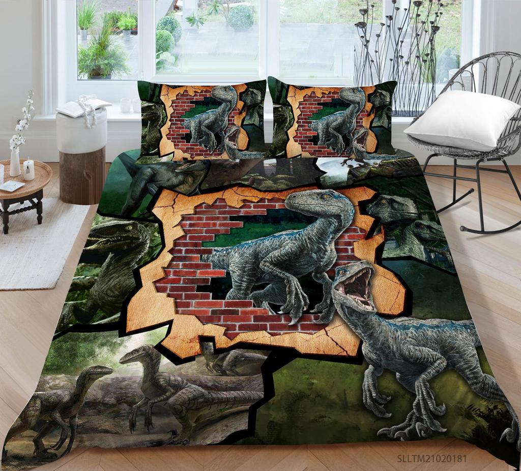 Комплект постельного белья с 3D динозавром и принтом животных, пуховый пододеяльник, наволочка, 2/3 шт., AU180 * 210, полноразмерный домашний текстиль, пододеяльник для мальчиков и подростков