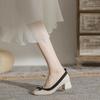 Bow Medium Heel Single Shoes Women's Light Mouth Color Matching Professional Shoes Commuter Women's Shoes