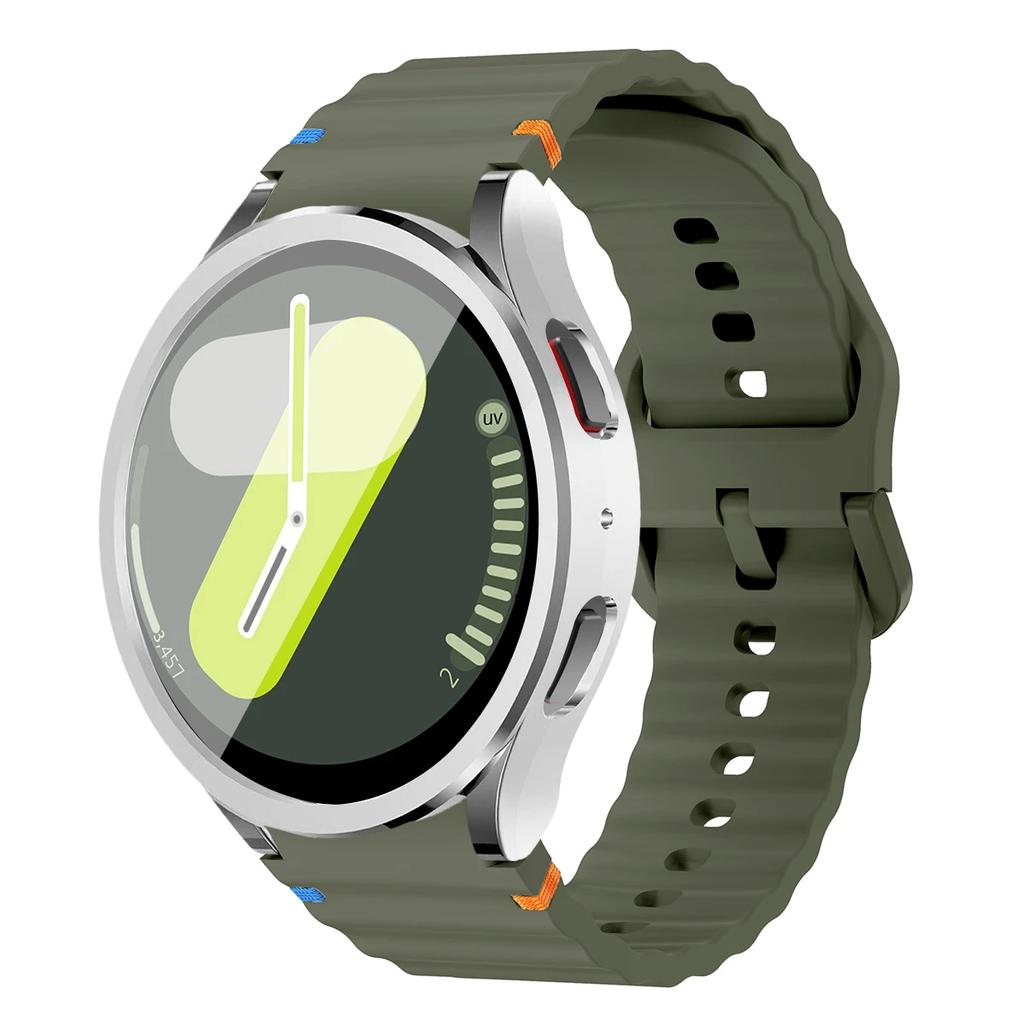 Чехол+Ремешок для Samsung Galaxy Watch7 40мм 44мм Силиконовый Ремешок Браслет Закаленное Стекло Пленка на Экран TPU Чехол Защитная Крышка Бампер