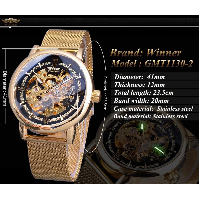 Победитель для мужчин, мода и отдых, автоматические механические часы с полым механическим механизмом