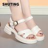 Fashion 2024 High Heels Platform Soft Leather Casual Sandals Woman Open Head Block Heel Elegant Summer Buckle Soft Sole Sandals