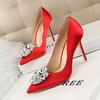 Summer New Rhine-diamond Sexy Banquet High Heels for Women Slim Heels Thin Mouth Wedding Shoes Pointed Shiny Single Shoes