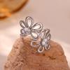 Luxury Flower Hollow Stainless Steel Ring for Women Design Sense Silver Color Inlaid Zircon Adjustable Ring Non Fading Jewelry