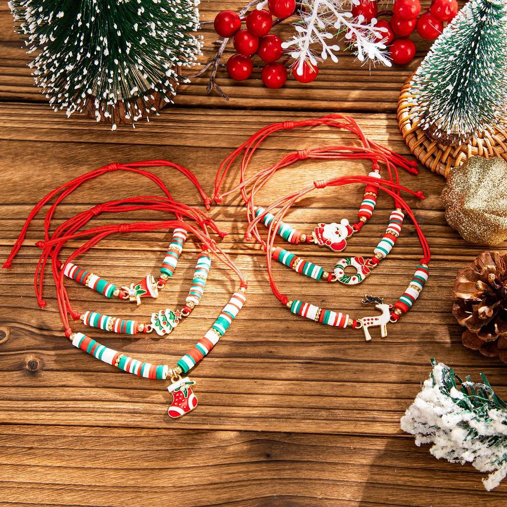 Креативный Рождественский Браслет Снеговик с Оленем INS Полимерная Глина Бусины Регулируемый Плетеный Ручной Ювелирный Изделие для Женщин Девушек Праздничный Подарок Аксессуары