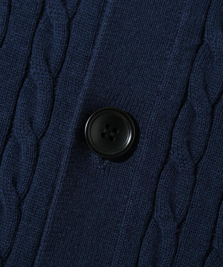 TRILLION Washable Cable Half Sleeve Button-Up Knit (Navy)