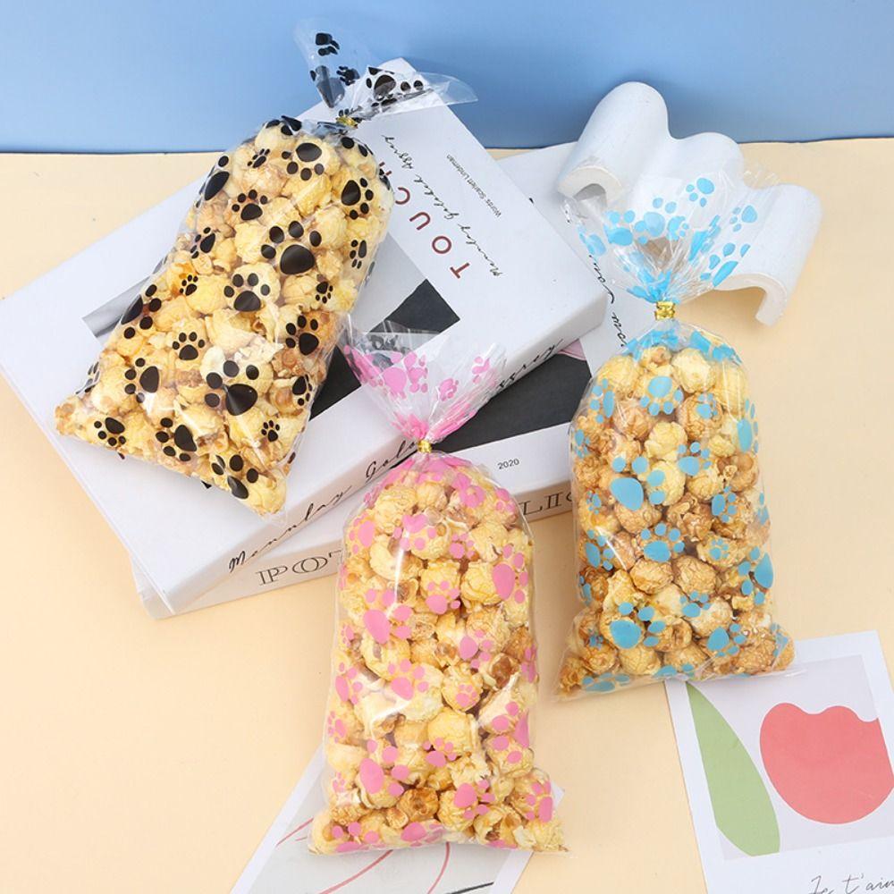 50 шт. прозрачные пакеты с принтом собачьих лапок из ОПП, плотные пластиковые подарочные упаковочные пакеты, целлофановый пакет с открытыми порциями, карман для хлеба, закуски