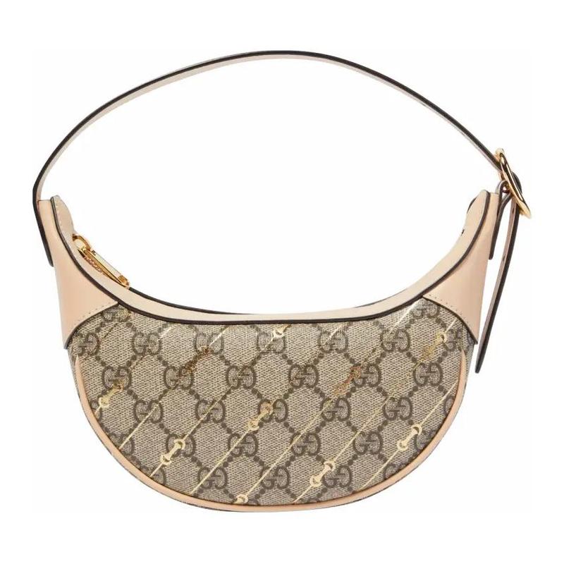 Gucci Ophidia Логотип Double G Застежка-молния Холст с кожаной отделкой Сумка из холста ручная плечевая сумка Женская бежевая с эбеновым деревом