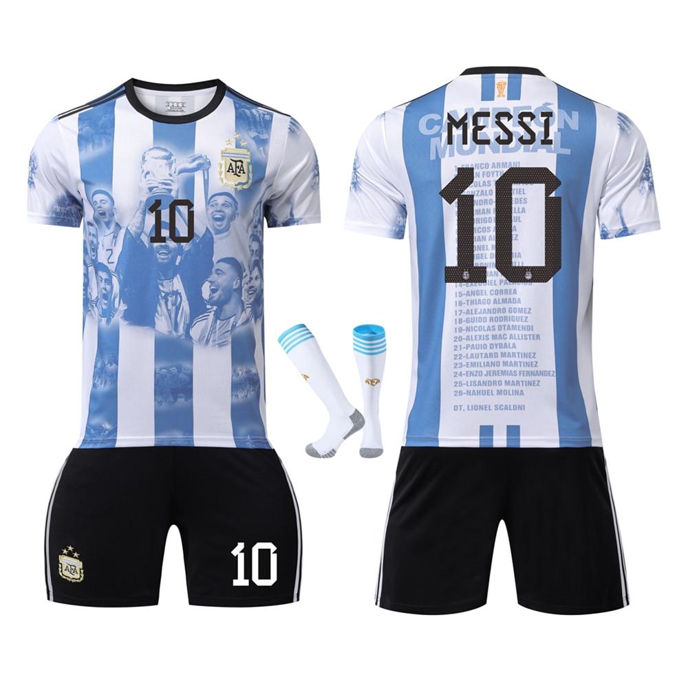 Kids Argentina Messi Football Jersey Set - Youth Soccer Uniform Kit, Breathable Quick-Dry Fabric, Children Training Match Outfit