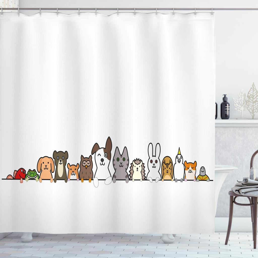 Cartoon Cute Animal Shower Curtain Cat Dog Anime Printed Bathroom Decor 3D Waterproof Bath Fabric Home Curtains For Children