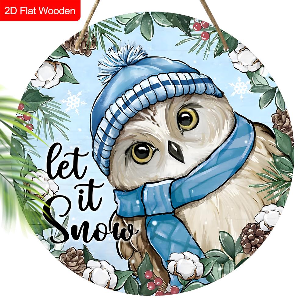 Russian Wooden Christmas Sign with Owl Pattern, Navidad Round Sign for Front Door, Wall Hanging Decor, Ideal Christmas Gift for Friend & Family