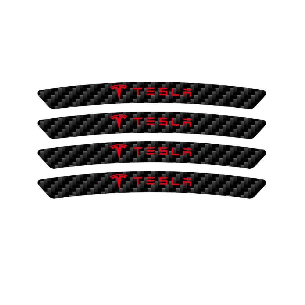 WDYEA1 4pcs Carbon Fiber Car Badges Wheels Rims Stickers Auto Styling Decoration For Tesla Model 3 Model Y Model S Model X Cybertruck