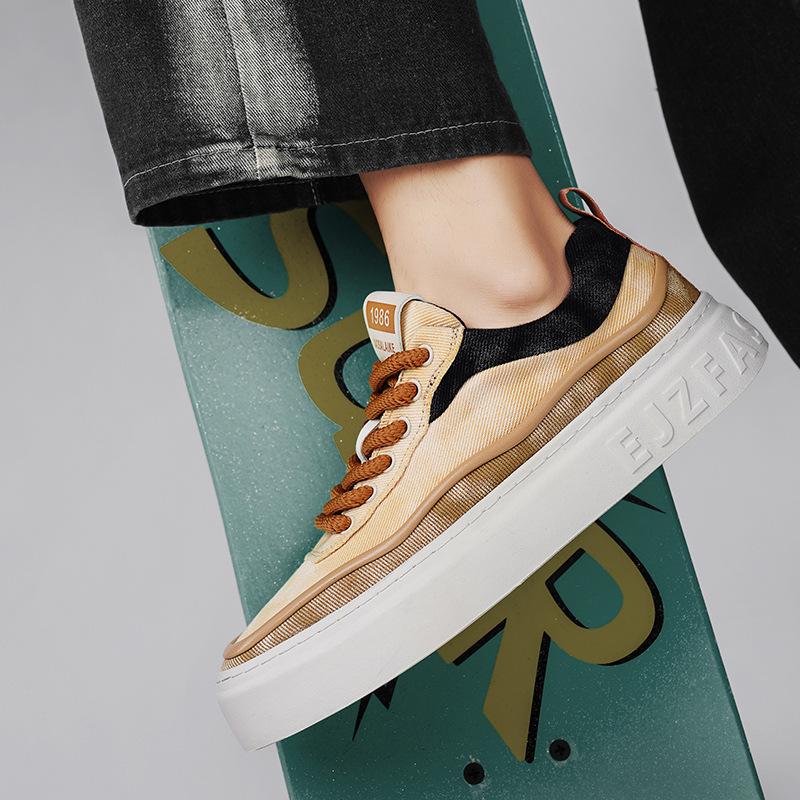 Дышащие Универсальные Холщовые Туфли Мужские Мягкие Легкие Плоские Модная Обувь на Шнуровке Повседневные Туфли Корейские Низкие Кеды для Скейтборда