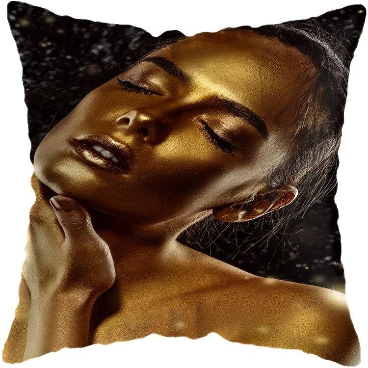 Наволочка для спальни, черно-золотая африканская женская подушка для гостиной, декоративная подушка